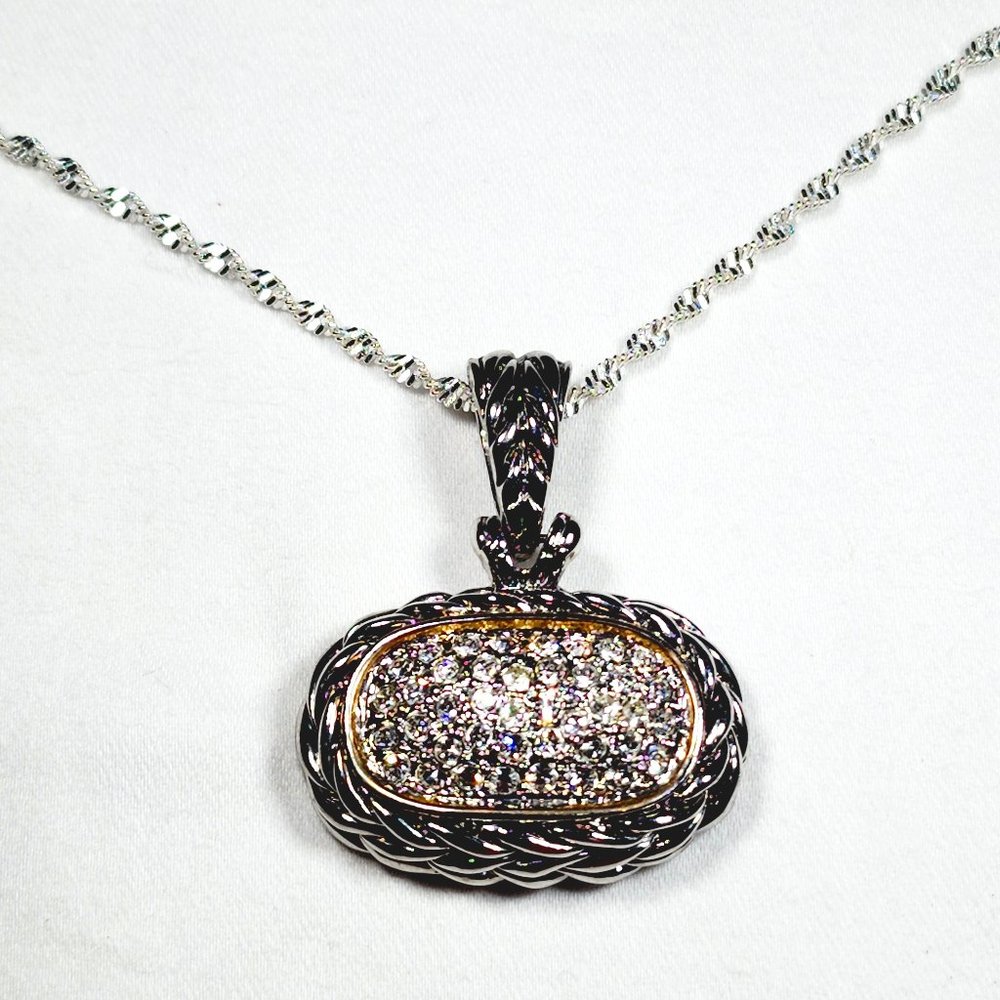 Sparkling faux diamond oval pendant necklace w/20" 925 Sterling Silver chain